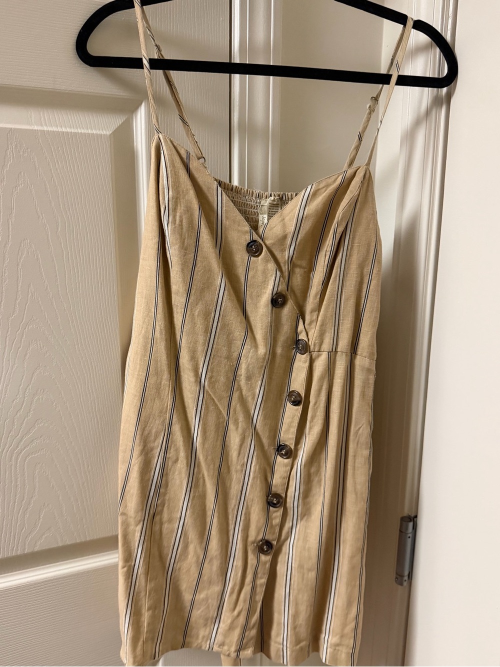 Japna Tan Striped Button-Front Mini Romper